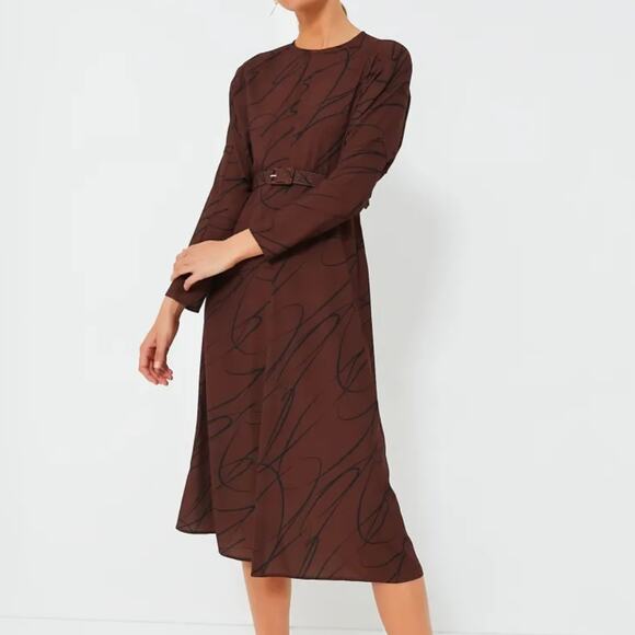 \NWT Tuckernuck Women's Chocolate Twombly Bex Midi Dress Size Medium Waist Belt - Picture 1 of 6